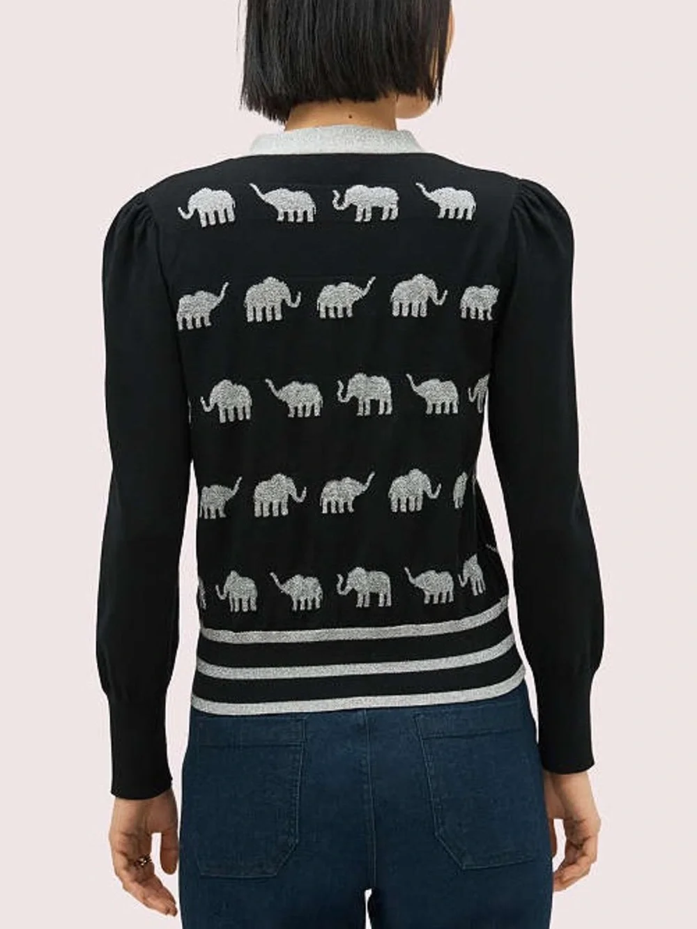 kate spade Black V-Neck Cardigan with Silver Elephant Motif- send an offer ❤️